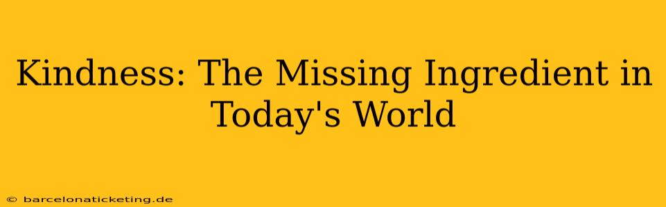 Kindness: The Missing Ingredient in Today's World