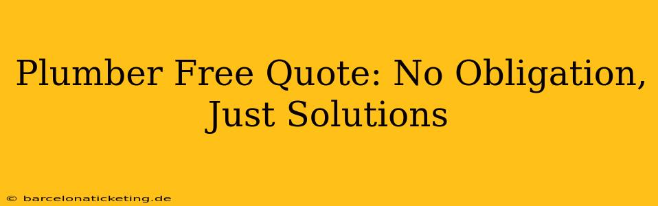 Plumber Free Quote: No Obligation, Just Solutions